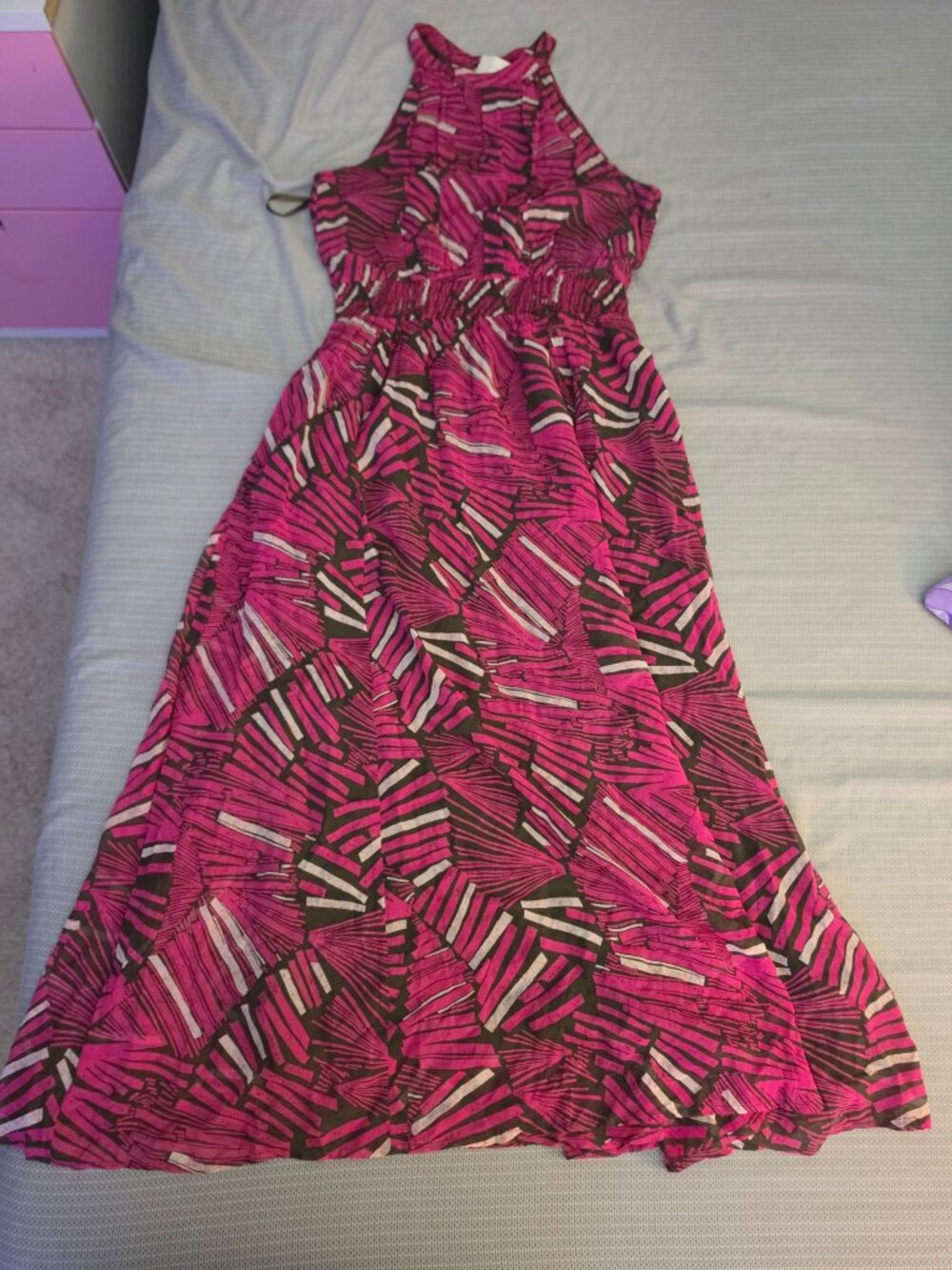 Maeve Anthropologie Kelli Halter Maxi Dress M Pink Combo NWT